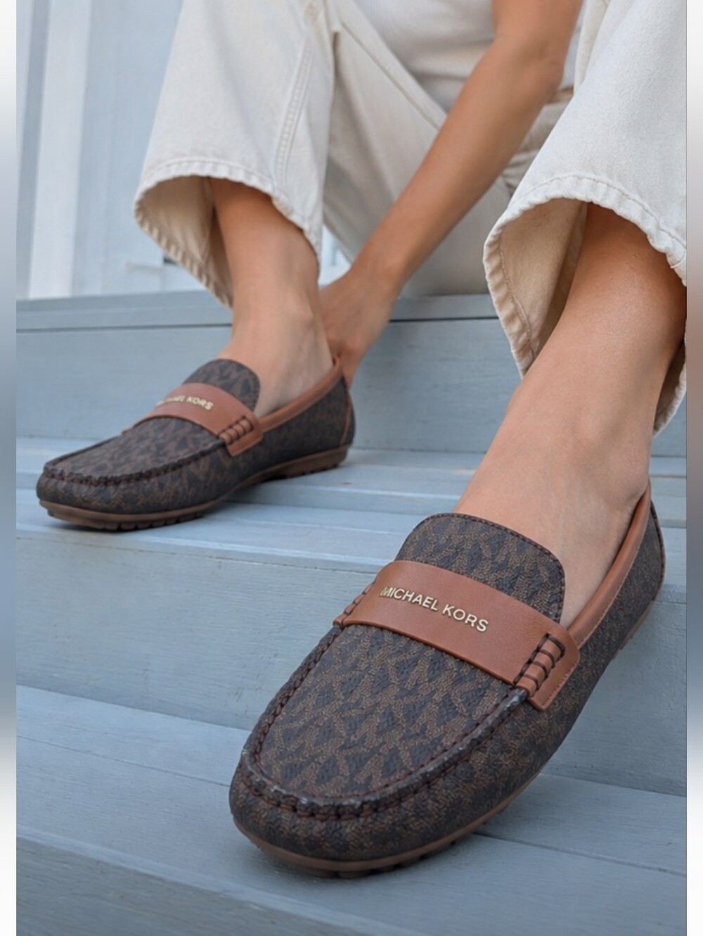NWOT MICHAEL KORS Brown Logo-Print Loafers